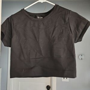 Aerie Offline Black Fitted Crop Athletic Short Sleeve Tee